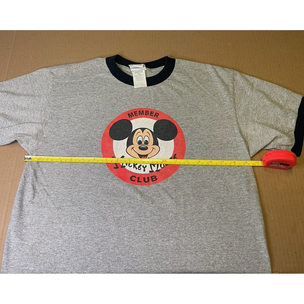 Vintage Disney Mickey Mouse Club Member Men's Medium Grey w/Black Ringer T-Shirt - Picture 6 of 9